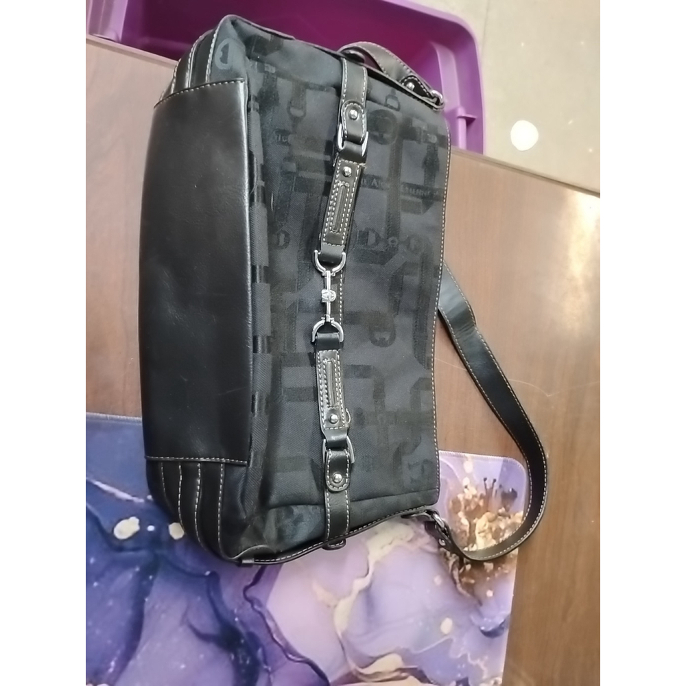 ETIENNE AIGNER HANDBAG PURSE SATCHEL SIGNATURE BLACK LEATHER TRIM